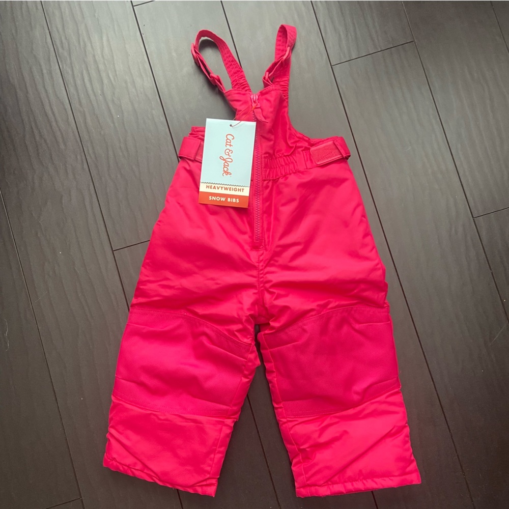 NWT Cat & Jack bright pink snow bib pants size 18M